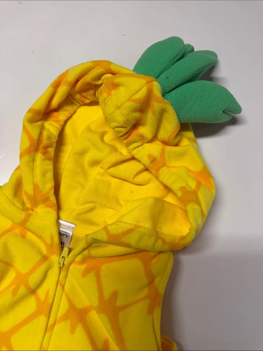 Carter’s Yellow Pineapple One-Piece Hooded Costume with green striped tights 18m